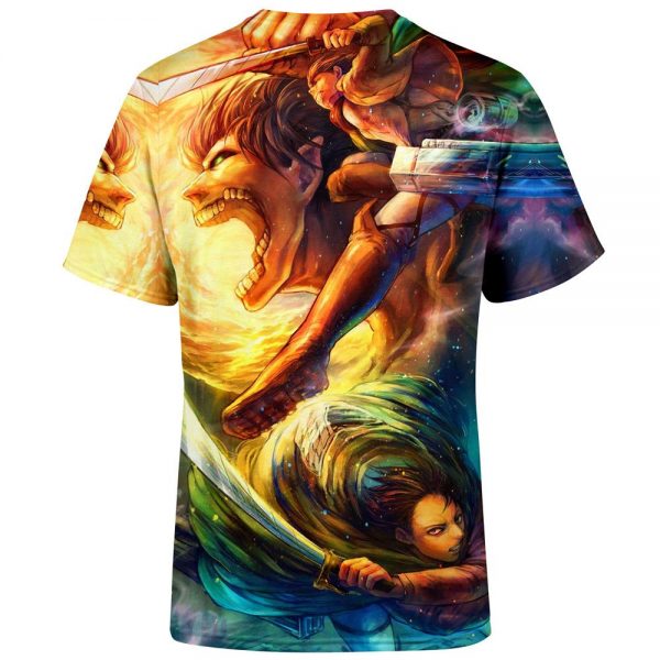 Attack on Titan Shirt Merch - Levi Ackerman x Eren Yeager Vibrant Titan Fight Custom Shirt - Image 2